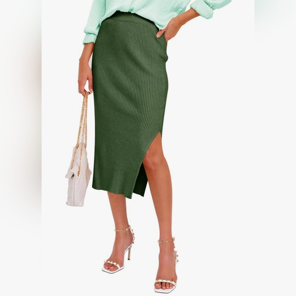 Women’s Green Midi Ribbed Knit Skirt Size XXL
